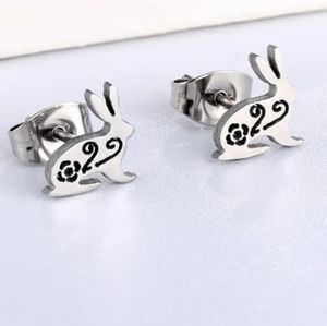 Bunny rabbit Stud earrings silver  stainless steel New Easter